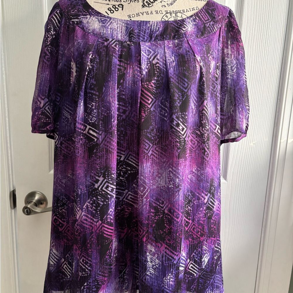 Sara Michelle Purple Pleated Short Sleeve Blouse